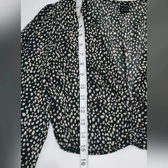 Shein Black Leopard Print Crop Blouse Bell Sleeves, sz XS - Picture 7 of 14